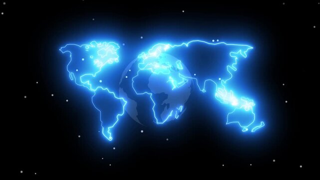 Abstract neon USA map, of United States of America showing different states. Animated usa contiguous lower u.s. state neon map on an isolated technical background. 4k video 