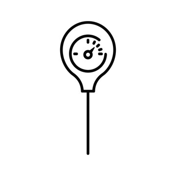 Simple line art icon of a meat thermometer, essential kitchen tool for safe and precise cooking