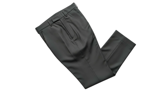 Close-up of folded gray formal trousers isolated on a transparent background