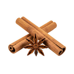 Crossed cinnamon sticks with star anise on black background