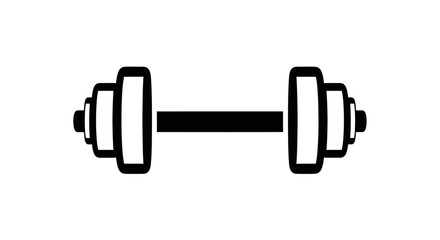 Black and white icon of a dumbbell with weight plates on a white background.