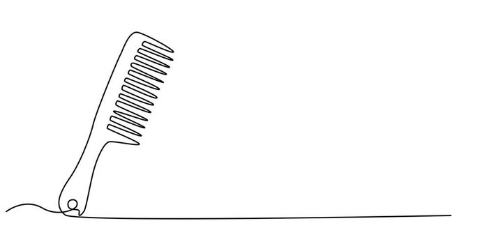 Hair care one continuous line drawing with color shapes animation, Single continuous line art of hair comb icon. One line art vector illustration, Hair comb continuous one line art animation 4k,