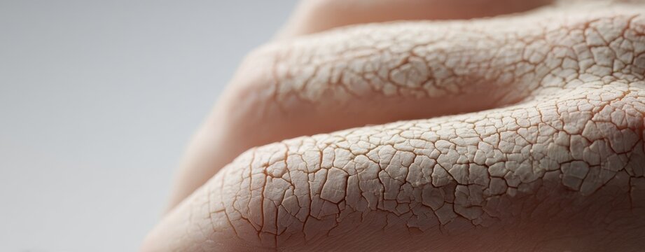 The Hand With Cracked Dry Skin Close-Up Showing Flaky Texture and Damage