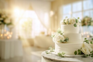 Wedding accessories with white roses and candles on elegant table setting, romantic wedding celebration or anniversary toast concept