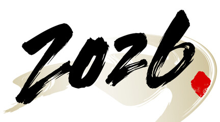 2026と書いた筆文字と背景用の筆模様のベクター素材