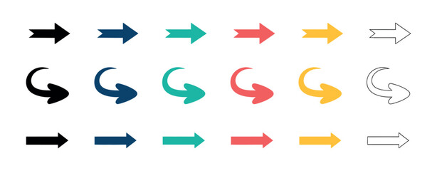 Arrows set vector illustration, colorful arrow symbols and directional icons collection for navigation, UI elements, infographics, and modern graphic design