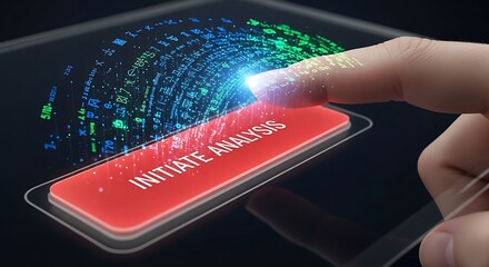 Finger Activating Digital Analysis: Futuristic Interface, Data Stream Visualization, Business, Technological Innovation, and Modern Automation.