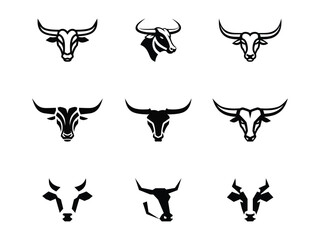 Bold Bull Icons Powerful Animal Head Silhouettes Set for Versatile Design