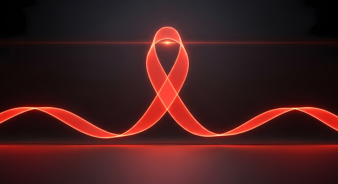 Abstract ribbon glowing with a red neon light, on a dark background
