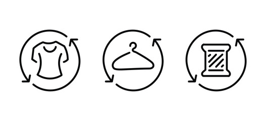 Fabric and clothes recycle editable stroke outline icons set isolated on white background flat vector illustration. Pixel perfect. 64 x 64.