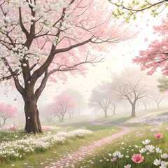 Fototapeta premium serene spring garden with blossoming trees