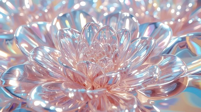 Shiny Holographic 3D Crystal Flower Background - Futuristic Art - Powered by Adobe
