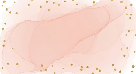 Rose peach liquid watercolor background with golden dots
