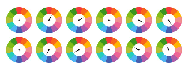 Colorful Circular Timer Gauge Set &ndash; Multi-Segment Stopwatch Indicators Collection