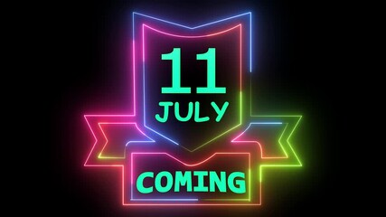 Neon light glowing countdown for 11 july