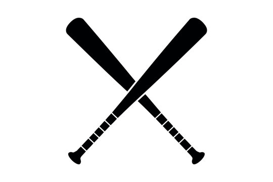 Crossed Baseball Bats Black Silhouette. Sports Competition and Team Spirit Symbol Vector