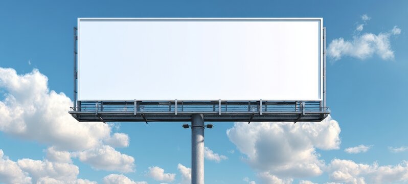 The Billboard Standing Against A Bright Blue Sky With Fluffy Clouds