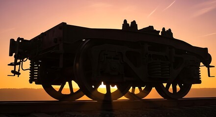 Fototapeta premium Freight train car silhouette against a vibrant sunset sky.