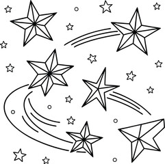 Fototapeta premium Hand drawn starry sky illustration with shooting stars and twinkling stars perfect for coloring books educational materials and creative design projects for kids