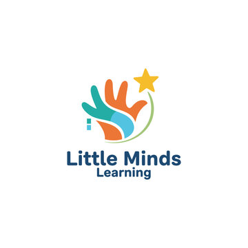 A colorful learning logo featuring playful hand shapes reaching toward a bright star, symbolizing growth, creativity, curiosity, and early childhood development.