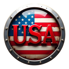 Embossed USA Text on Distressed American Flag Emblem (Transparent Background)
