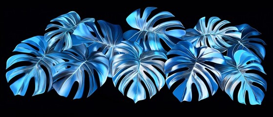 Elevated Blue Monstera Leaves Layout