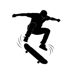 Black Silhouette of a Skateboarder Performing a Mid-Air Trick on Transparent Background with Dynamic Motion Effect.svg