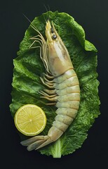 Delicious Boiled River Shrimps on Lettuce