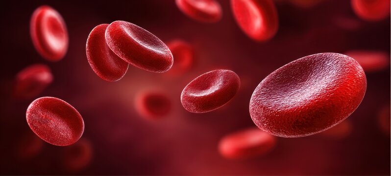 The Red Blood Cells Floating Through a Vivid Red Medical Background in Motion - Powered by Adobe