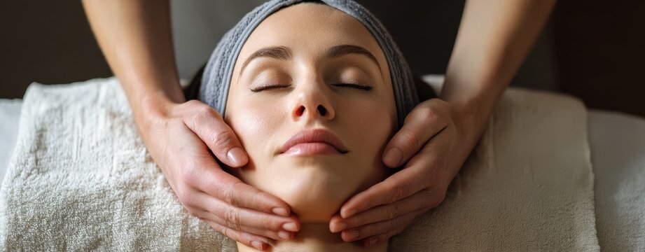 The woman receiving a relaxing facial massage in a serene spa treatment room