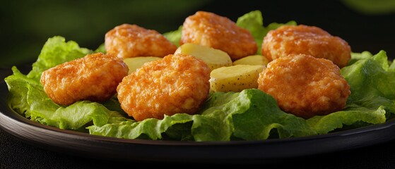 Delicious Chicken Nuggets on Bed of Lettuce