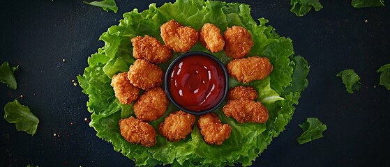 Savory Chicken Nuggets on Fresh Lettuce