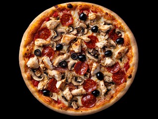 Gourmet Chicken Pizza with Salami and Mushrooms