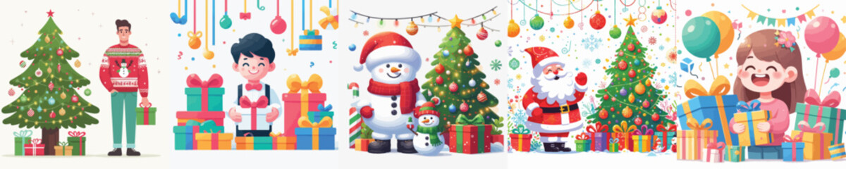 Gift Box and Christmas Tree Vector Illustration