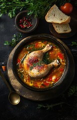Savory Chicken Soup Garnished with Fresh Herbs