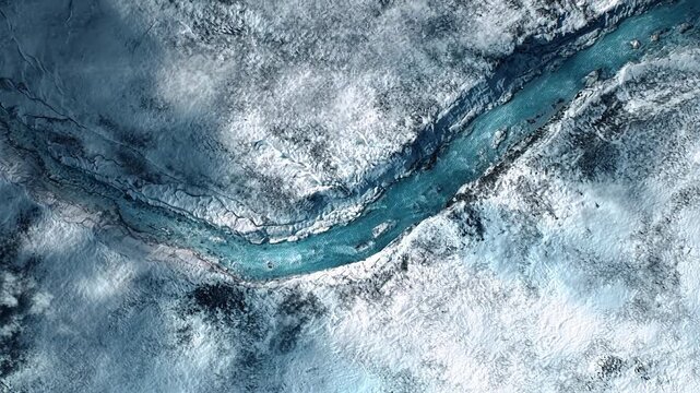 Aerial view of a frozen river valley