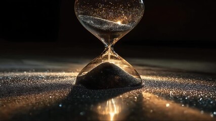 hourglass close up with shining sand inside. The concept of modern life, business, time, management and city life. - Powered by Adobe
