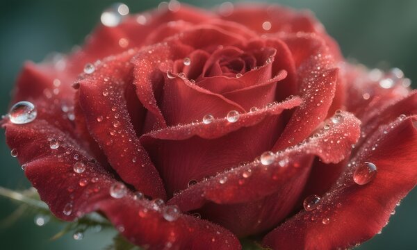 Macro Red Rose with Dew Droplets