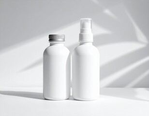 "Whispers of Purity: Twin White Bottles in Soft Natural Light"