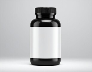 "Silent Strength: Black Bottle with Blank Label on Gradient Stage"