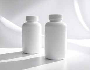 "Twin Purity: Minimalist White Bottles for Supplements, Vitamins, or Skincare Packaging"