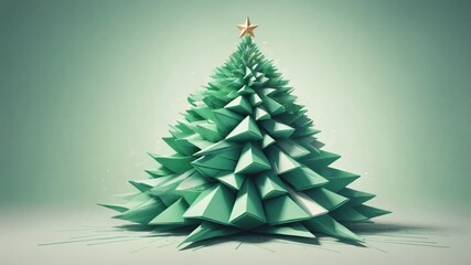 Fototapeta premium Abstract Christmas tree shape in green tones with star on top 