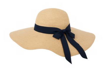 Straw sun hat with wide brim protecting from sun, fashion accessory for beach vacation and summer travel, transparent background