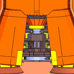 Close up view of a stylized rocket engine and booster components © Tiya