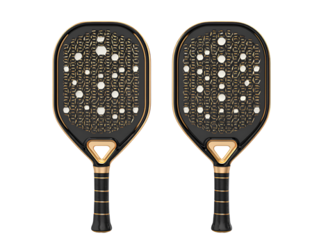 Pair of Paddle Tennis Rackets Isolated on Transparent Background with Black and Gold Color Detailed Design Style