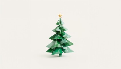 Fototapeta premium Abstract Christmas tree shape in green with golden star on top 