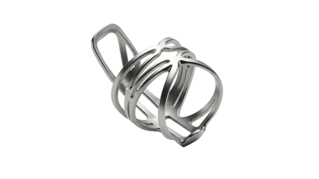 A 3D rendered silver abstract knot on a black background