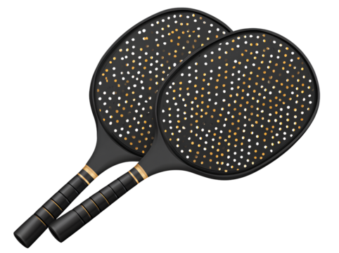 Two elegant pickleball paddles with golden dots on black background for dynamic sporting competitions