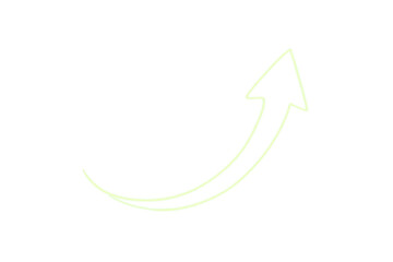 Glowing neon up arrow showing growth progress and business development on transparent background