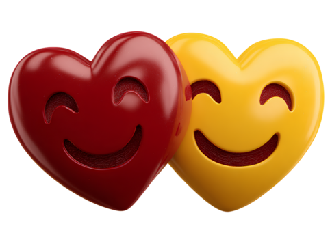 Two heart shaped smile emoji on transparent background expressive symbols of happy feelings and positivity